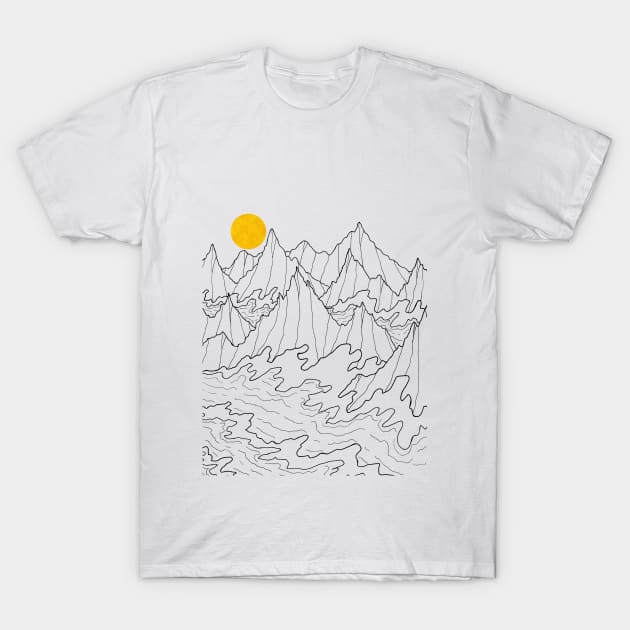 Ocean Sun cliff waves T-Shirt by Swadeillustrations